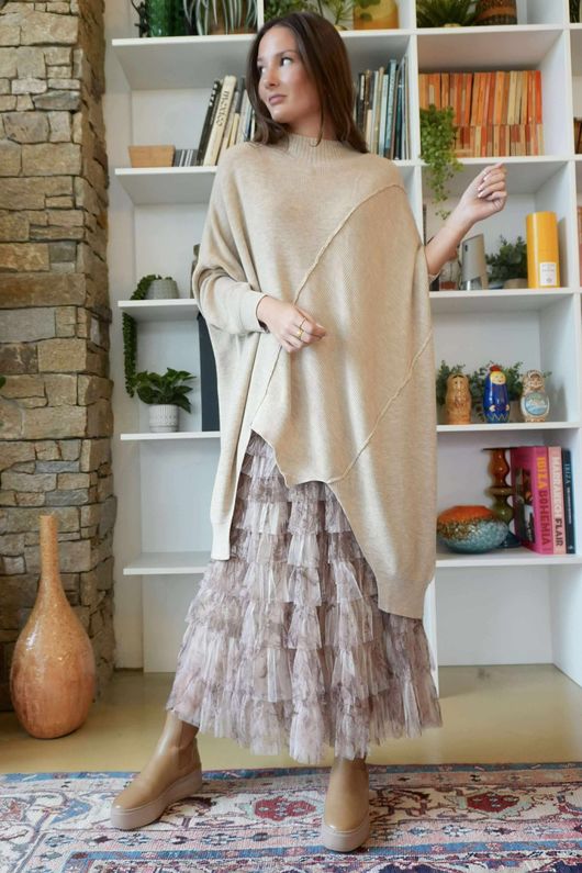 Ramone Marble Mesh Midaxi Skirt Earth